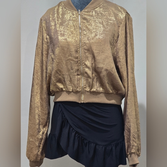 SHEIN Jackets & Blazers - SHEIN Metallic Gold Bomber Jacket
